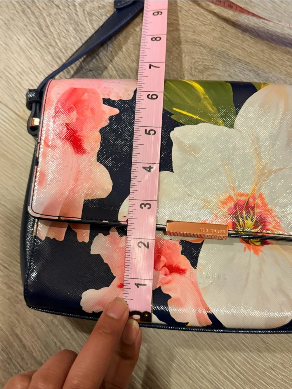 Ted Baker Navy Floral Crossbody‎ Mini Bag Adjustable Strap Pink & White Flowers